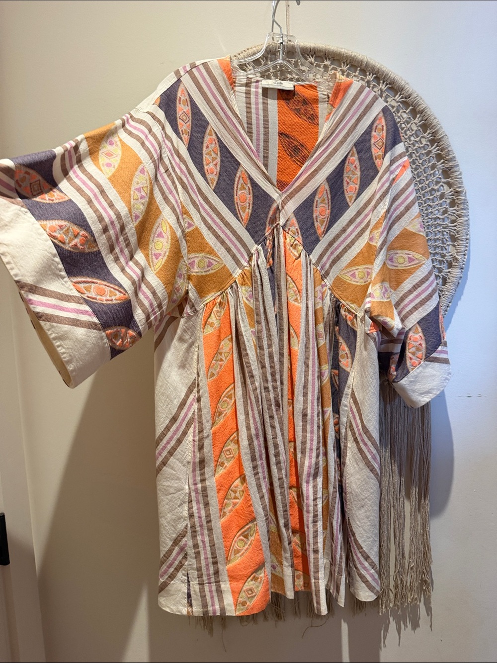 Devotion TWINS ~ Tiara Midi Dress ~ Orange, Purple & Cream Striped Boho ~ Medium